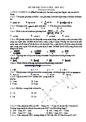 Đề thi thử học kỳ 2 môn Toán Lớp 8